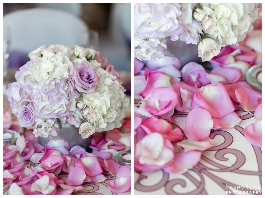 Purple White Pink Reception Flowers / Kasey Lynn Photography